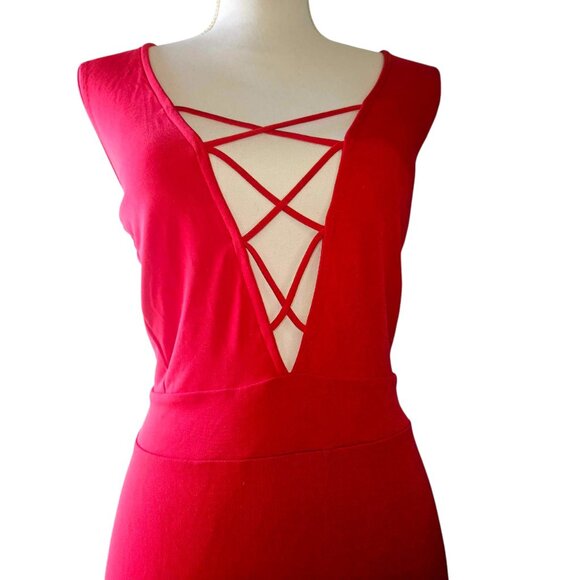 Nwt Plus Size Women's 2XL Curvy Sense Extreme Plunge & High Slit Red Dress - Picture 3 of 3